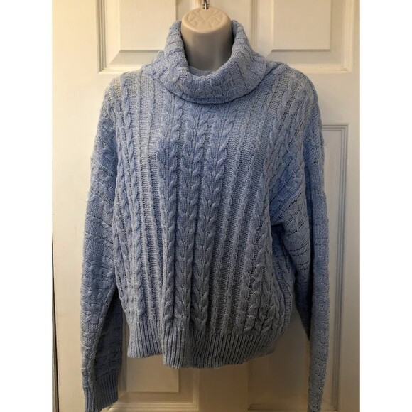 Vintage Richard and Company Women's Light Blue Cable Knit Turtle Neck Sweater XS - Picture 2 of 7